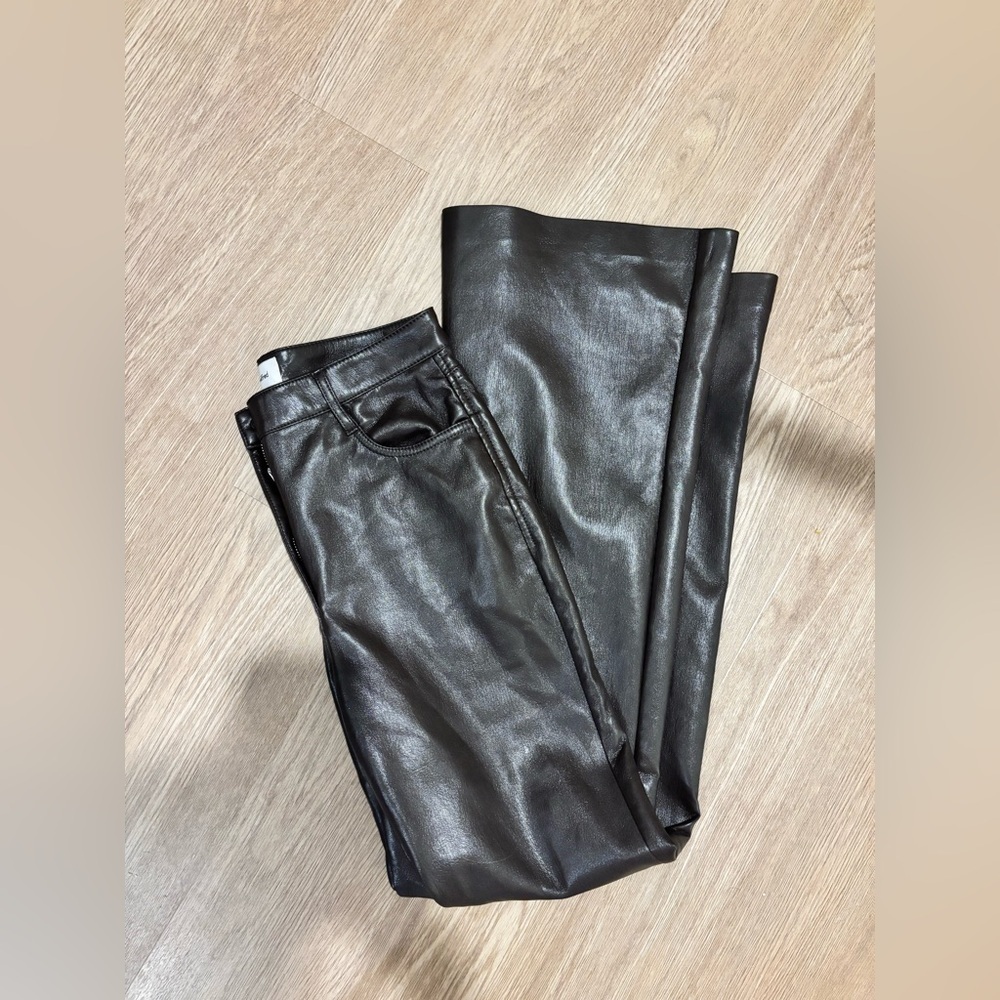 Wilfred Aritzia Brown Flare Wide Leg Leather Pants